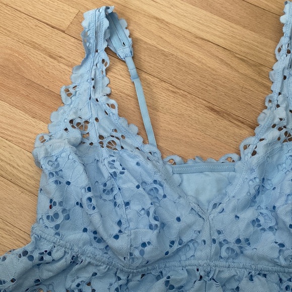 NWOT Aerie Baby Blue Eyelette Bralette with Ruffle - Picture 2 of 5